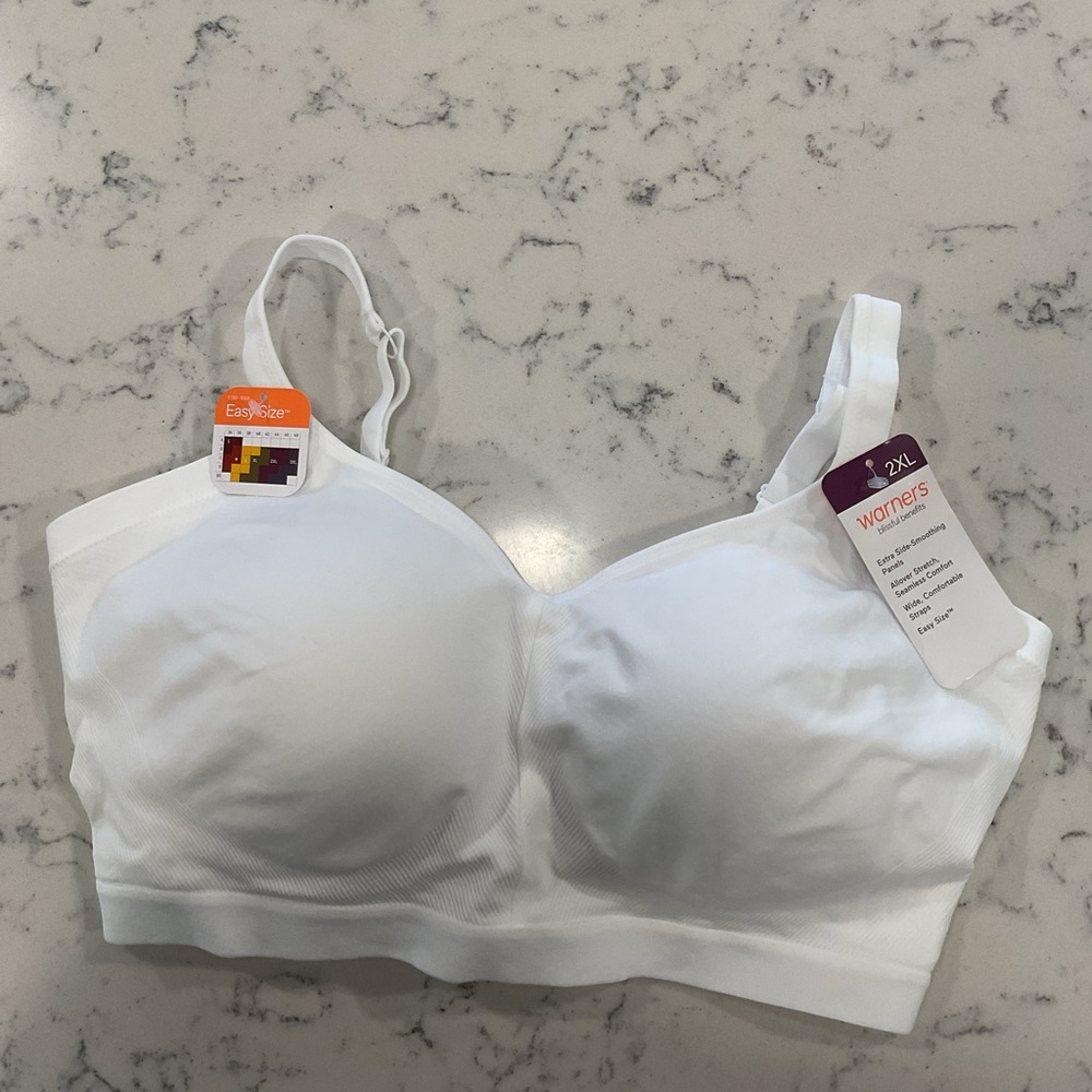 NWT Warner's RM3911W White 2XL Wireless Lightly Lined Bra